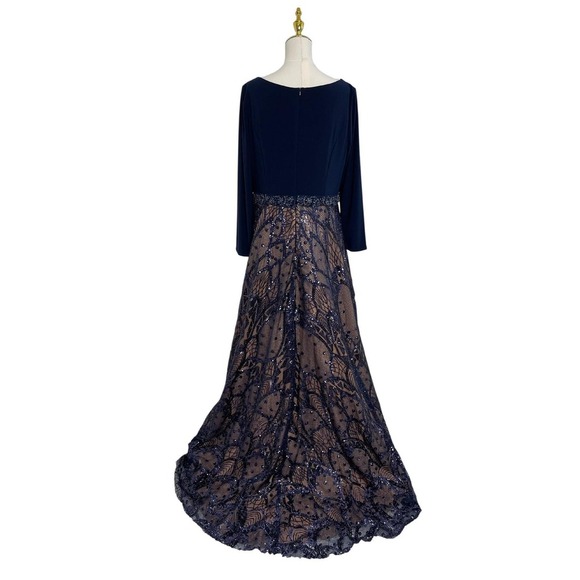 Mac Duggal 67241 Midnight Blue Long Sleeve Sequins Gown Size 14W $698 - Picture 7 of 9